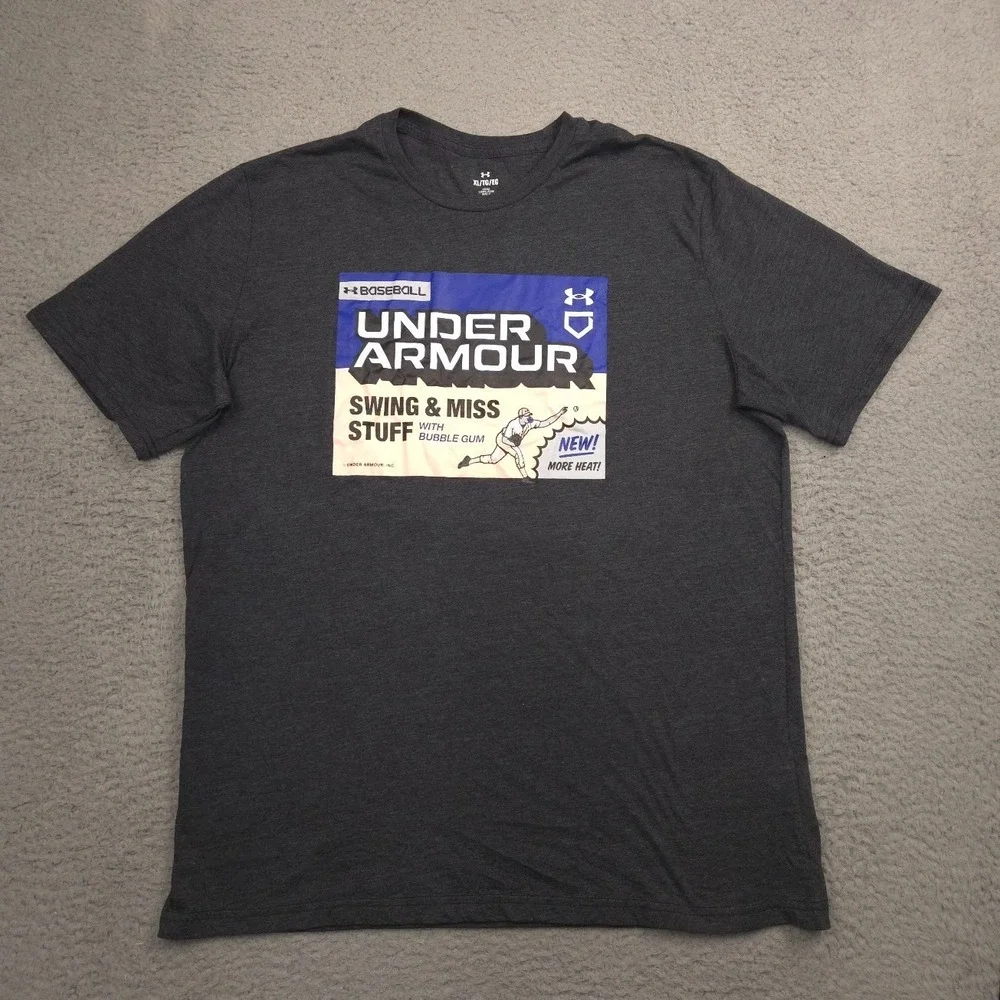 Under Armour T Shirt Loose Fit Cotton Blend Mens XL Charcoal Baseball Bubblegum
